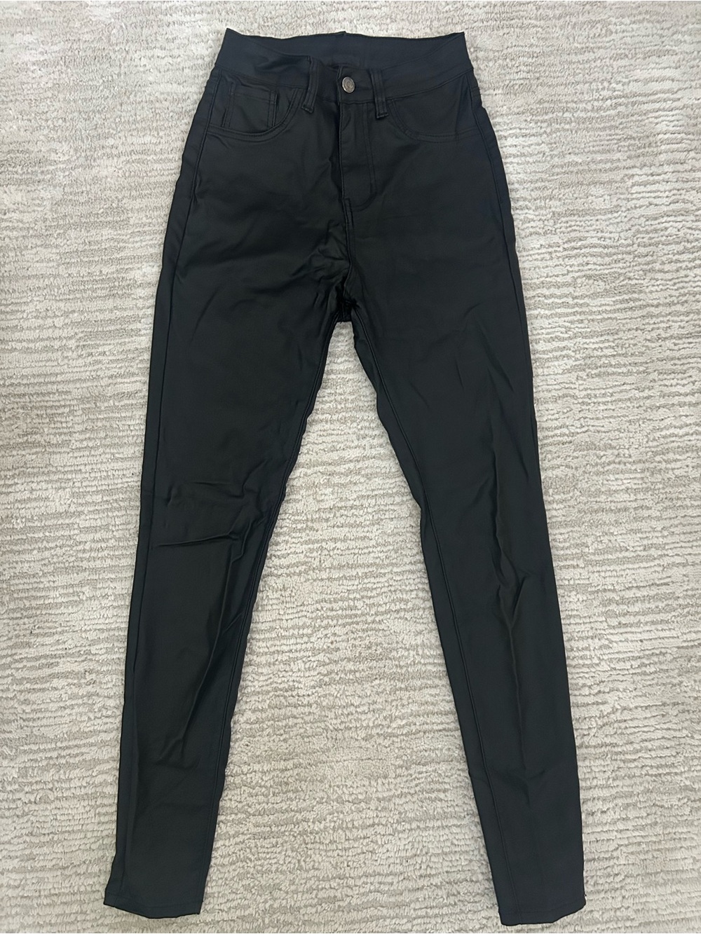 Women's High-Rise Black Stretchy Faux Leather Pants